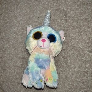 Ty Beanie Boos “Heather” Caticorn Plush – Pastel Rainbow – Mismatched Eyes – 6”
